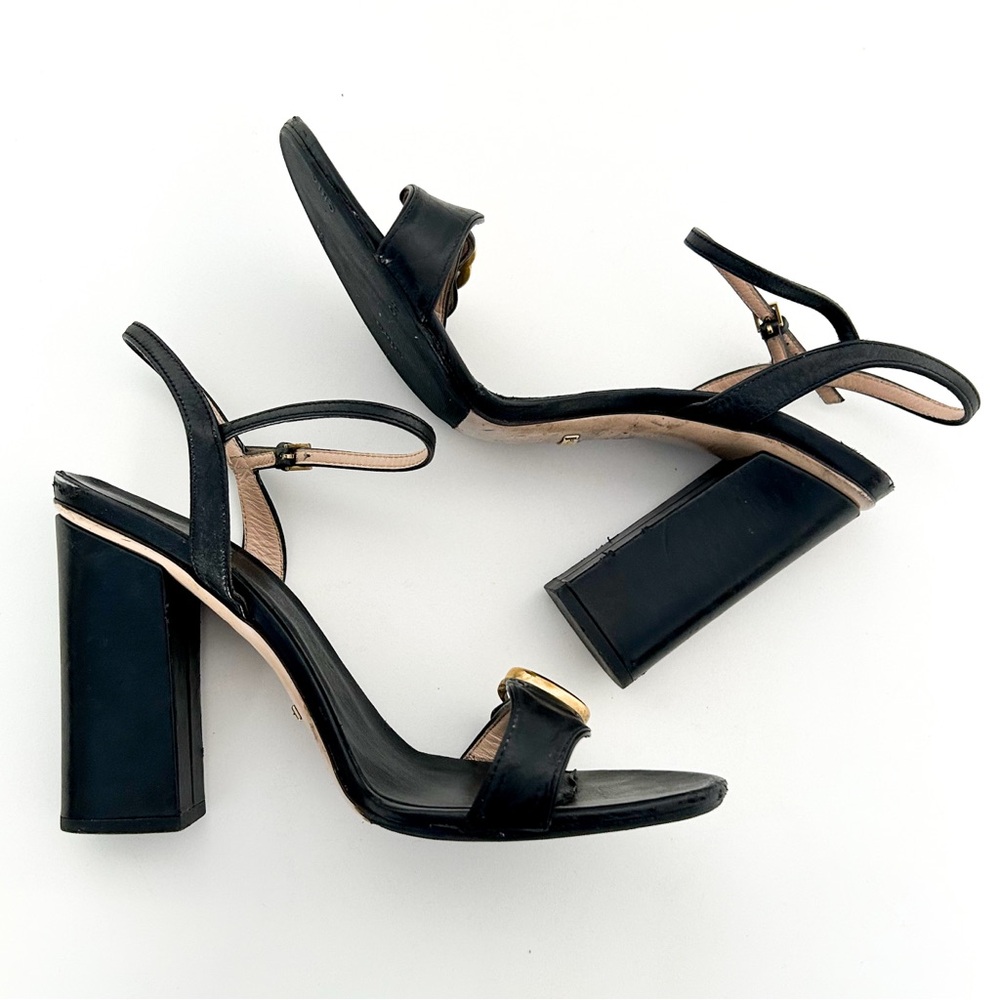 Gucci Marmont GG Logo High Block Heel Ankle Strap Sandals Black Leather EU 39.5 - Picture 4 of 10